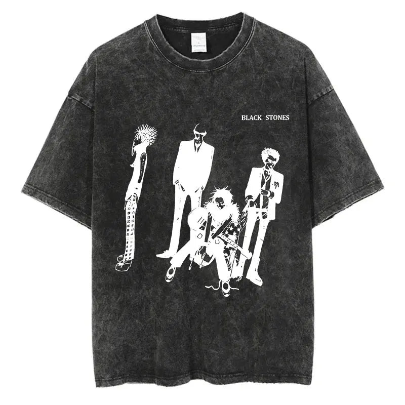 Japanese Anime Nana Osaki Print Vintage Washed Tshirt Harajuku Streetwear Graphic T-Shirt Summer Short Sleeve Cotton Tshirt