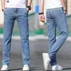 2025 Summer New Men's Loose Gray Jeans Fashion Casual Stretch Straight-leg Denim Pants Male Light Blue Men's Trousers - Matrix Studios