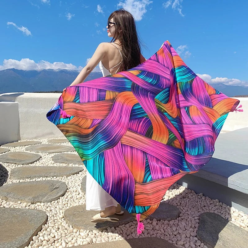 20 Styles 90x180cm Cotton Linen Summer Beach Dress Bikini Cover-ups Sarong Wrap Scarf Women Brazilian Swimsuit Bathing Cover Up - Matrix Studios