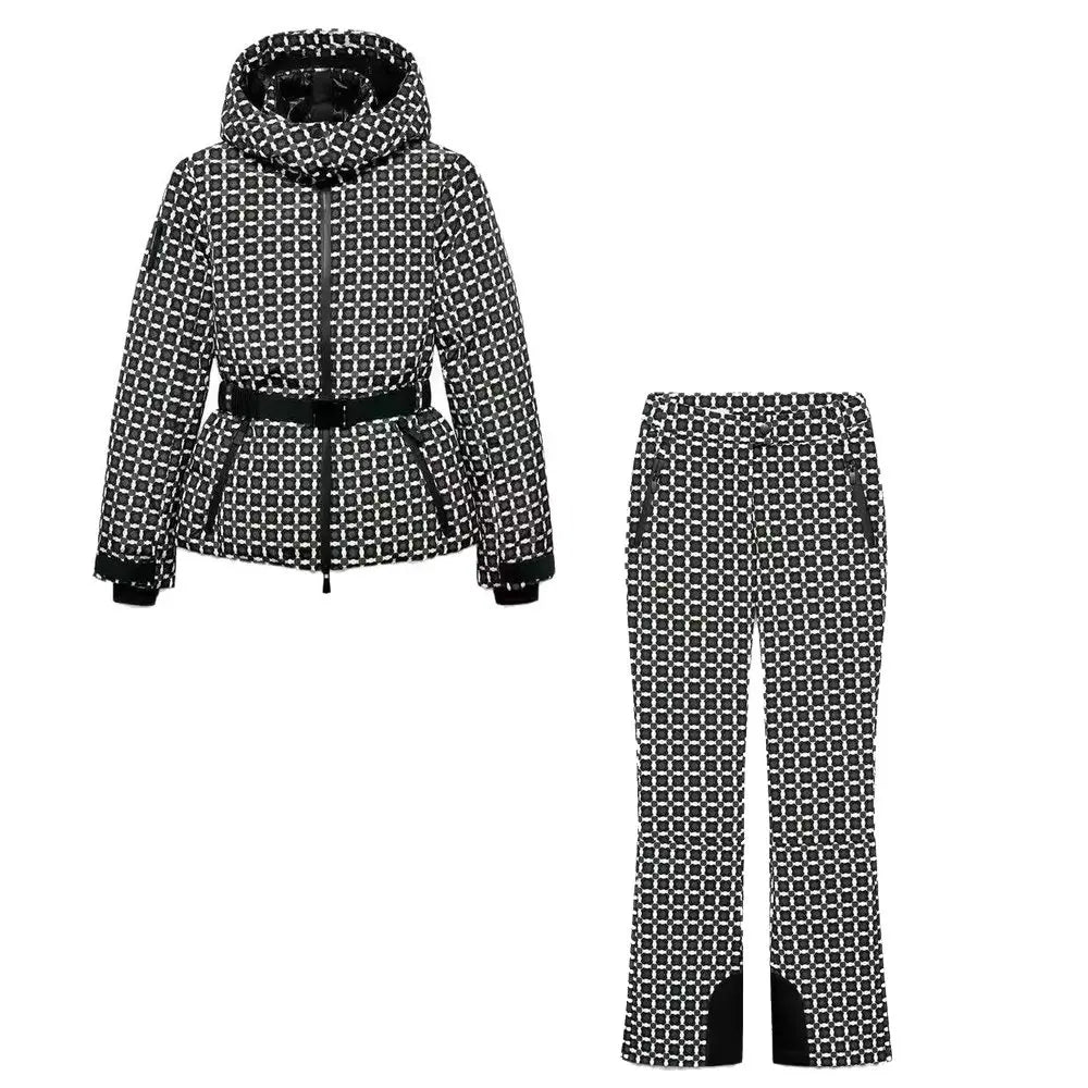 2026 Women's Winter Hooded Padded Sport Parkas Pants 2 PCS Set Belt Female Elegant Warm Windproof Skiing Coats Jackets Trousers - Matrix-studios.com