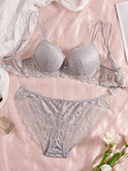 6-Piece Set Women's Bra and Panties Set Sexy Patterned Lace Patchwork No Lining Comfortable Fitting Women's Push-Up Bra Women's Underwear Set - Matrix-studios.com