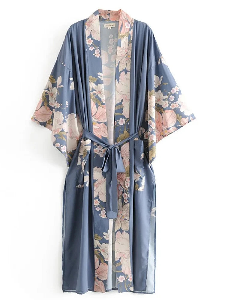 Bohemian Printed Bikini Cover-ups Green Tunic Long Kimono Cardigan Plus Size 2023 Women Beach Wear Swim Suit Cover Up A155 - Matrix Studios