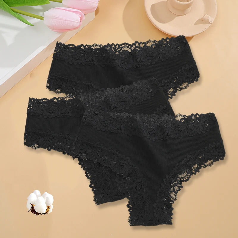 3PCS/Set Women Sexy Lace Panties Cotton Seamless Brazilian Panties Female Sexy Low Rise Soft Underwear G-String Lingerie S-XL - Matrix Studios