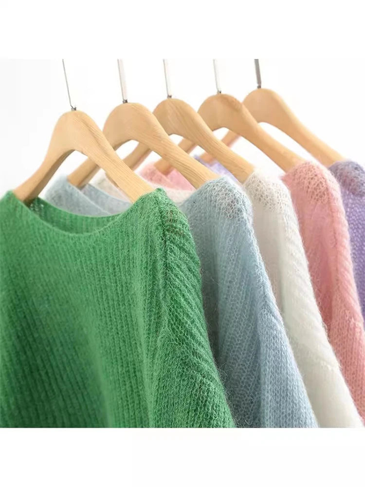 Elegant See-through Women Sweater Pullover Loose Jumper Autumn Winter Soft Warm Women Knitwear Sweater Basic Solid Cashmere Tops - Matrix Studios
