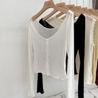 White Ice Silk Thin Waist Slimming Women Cardigan Sun Protection Clothing 2026 Summer Cardigan Long Sleeve Short Top - Matrix Studios