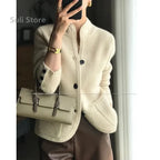 Autumn Winter New Thickened  Cardigan Women Stand Neck Sweater Sweater Loose Knit Base Sweater Jacket - Matrix Studios