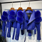 GO BALLISTIC YA Ladies' Genuine Leather Jacket with Fur Sleeve Women's Natural Lambskin Outfit - Matrix Studios