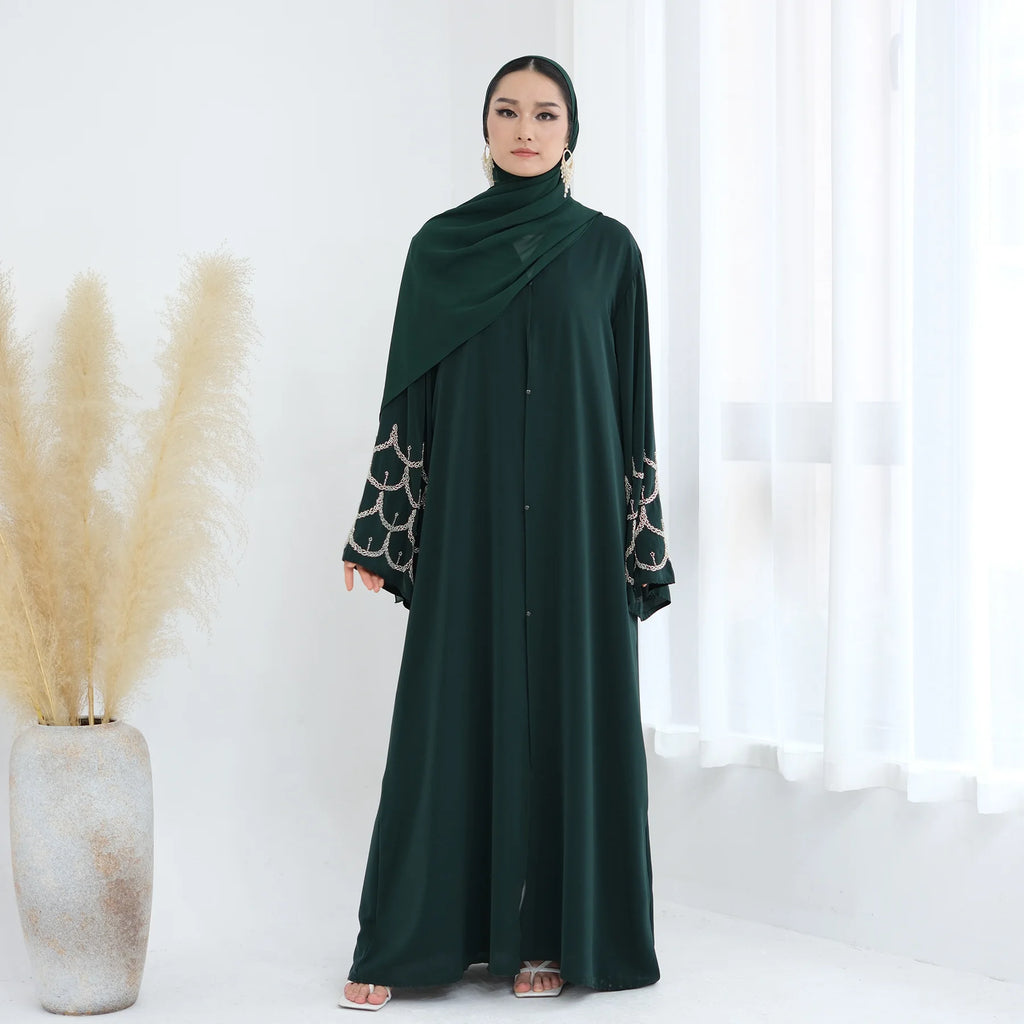 2025 Middle Eastern Islam Outfit for Muslim Women Luxury Dubai Modest Abaya Dress Eid Arabic Cardigan Plain Turkey Kaftan Robe - Matrix-studios.com