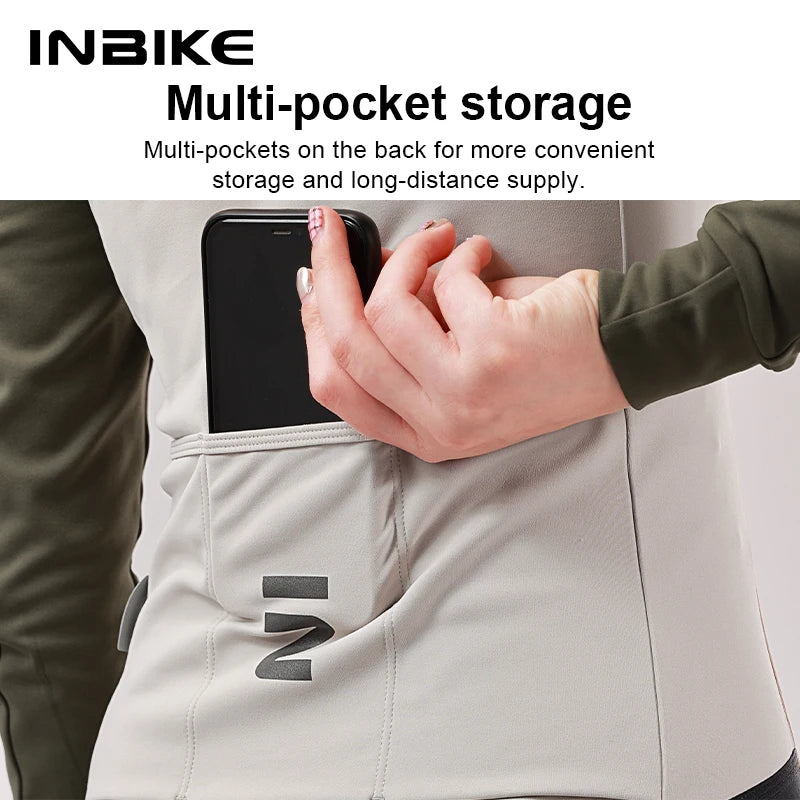 INBIKE Warm Thermal Cycling Jersey Set for Women Comfortable Fleece Road Bike Bib Pants Windproof Road MTB Clothing with Pockets - Matrix-studios.com