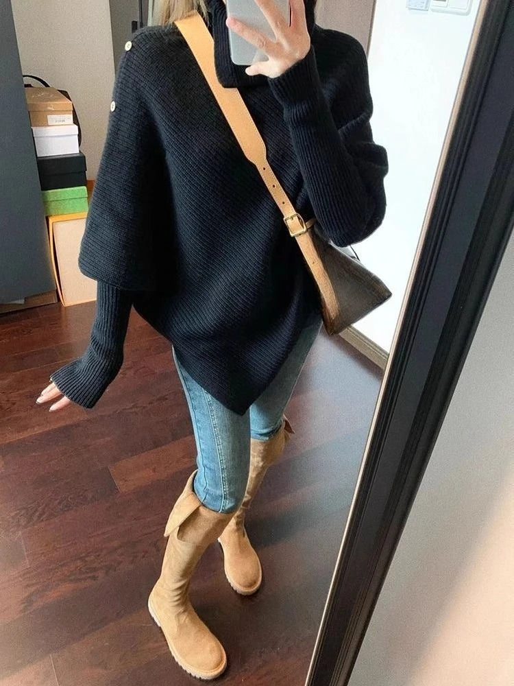 2000s Korean Fashion Slim Batwing Sleeve Autumn Sweaters Y2k Pure Color Subculture Casual Long Sleeve Pullovers Sweaters Chic - Matrix Studios