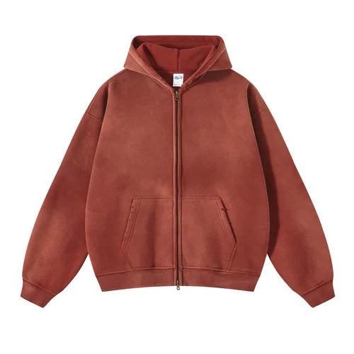 Men's Zip Up Hoodies Tie Dye Washed Double Oversize Cardigan Sweatshirt Loose Plus Plush Gradient Man Hooded Pullovers Winter - Matrix Studios