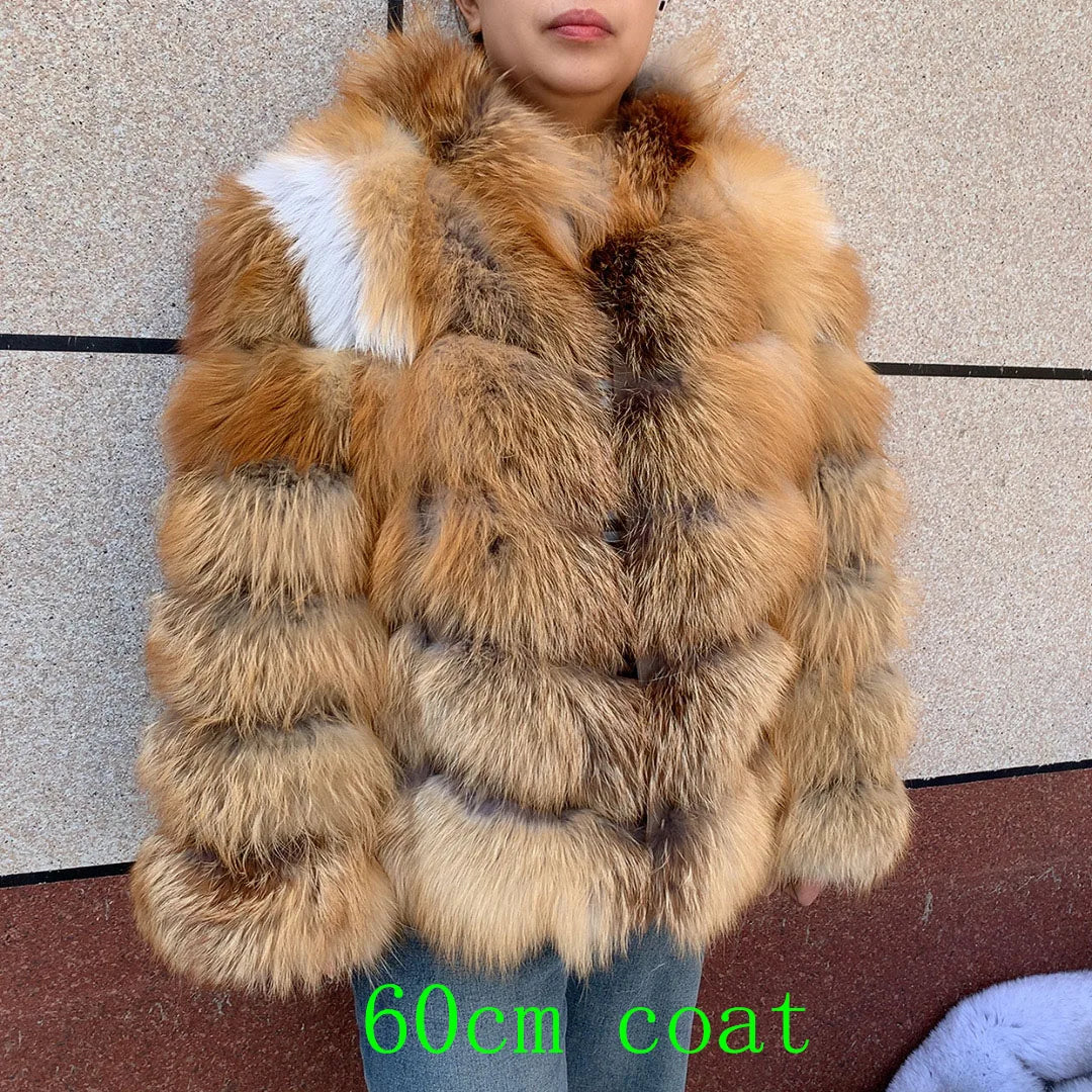 HUA QIU MEI SI Natural Red Fox Fur Jacket for Women's Winter Warmth 100% True Fur Leather Jacket Red Fox Jacket - Matrix Studios