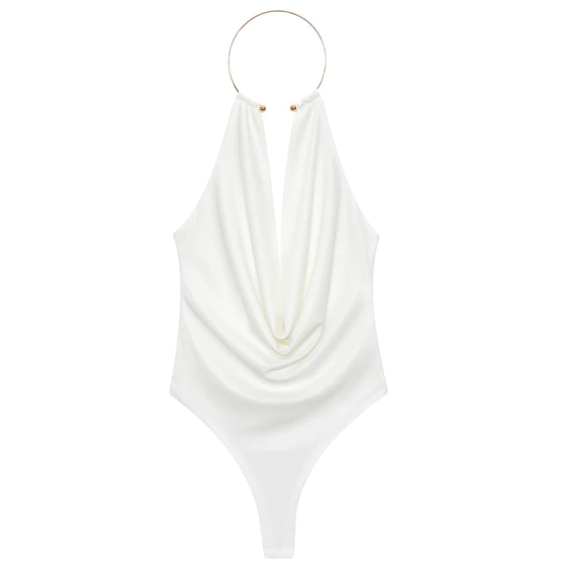 HXAO Brown Halter Bodysuit Women Summer Bodys For Sexy Women Off Shoulder Sleeveless Thong Bodysuit With Open Back Rave Bodysuit - Matrix-studios.com