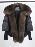 Loose Natural Real Fox Fur Collar Coat Thick New European Fashion White Duck Down Jacket Winter Women Warm Luxury Outerwear - Matrix Studios