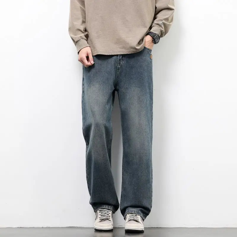 Spring Autumn New Men's Straight Vintage Fit Jeans Casual Trousers High Quality Male Korean Fashion Baggy Wide Leg Denim Pants - Matrix Studios