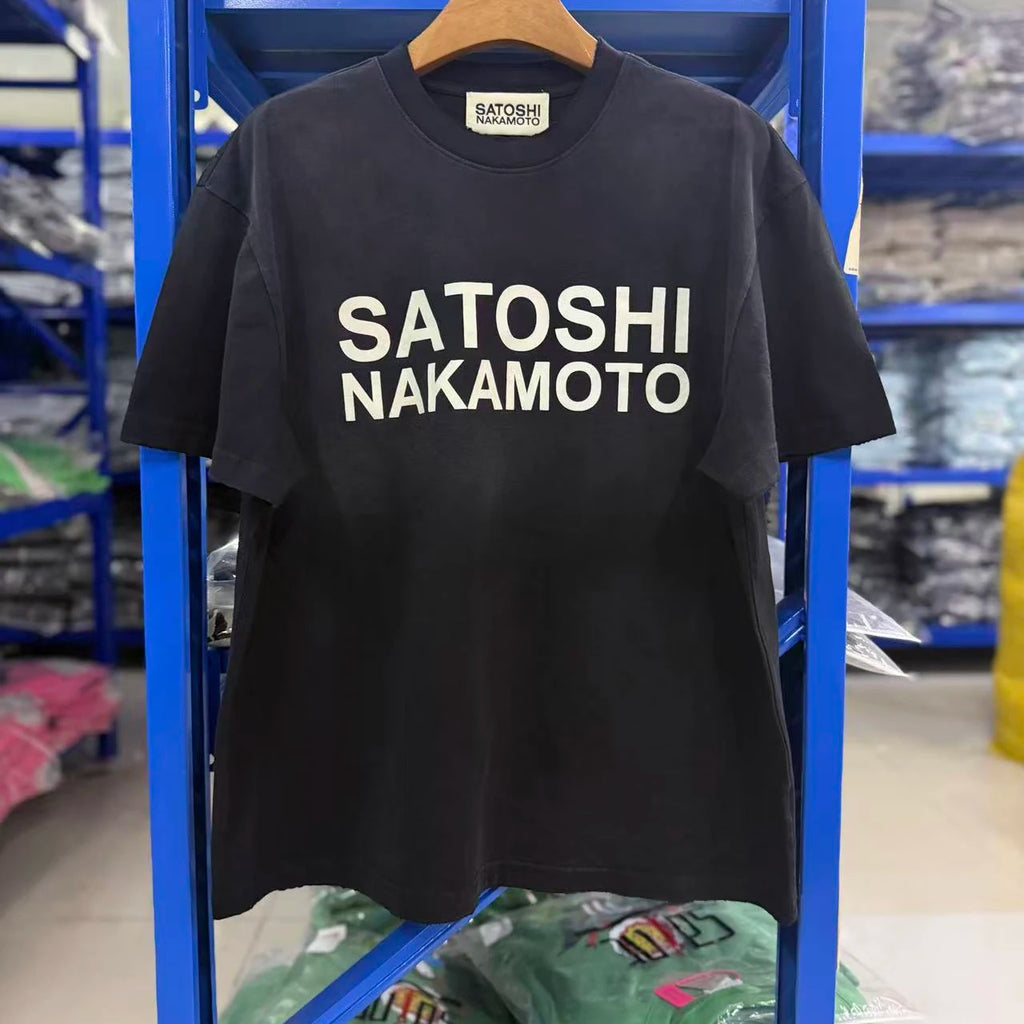 Satoshi Nakamoto T-shirt 26SS Destroyed Washed White Letter Print Vintage Ripped Short-Sleeved T Shirts Men Women Streetwear - Matrix-studios.com