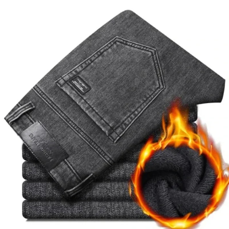 Winter Warm Jeans Men's Slim Straight Elastic Denim Pants Casual Male Clothing Fashion Plush Trousers New Hot Sale Fashion Jeans - Matrix Studios
