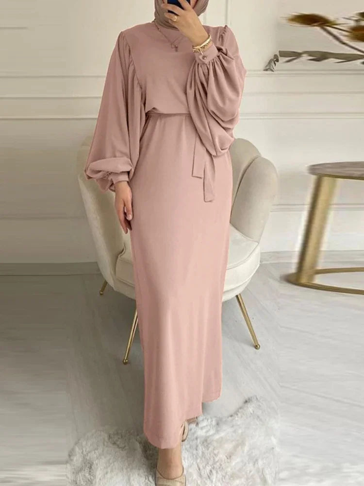 Autumn Puff Sleeve Morocco Muslim Dress Women Abaya Kaftans Casual Evening Dresses Woman Turkey Islam Long Robe Femme Vestidos - Matrix-studios.com