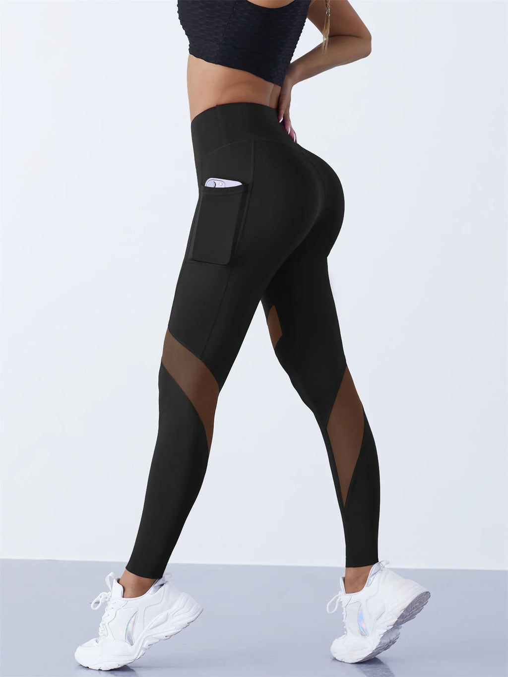 Women's Mesh Splicing Yoga Pants Shaping Leggings High Waist Tummy Control Lift Hips Running Workout Activewear Pants For Female - Matrix-studios.com