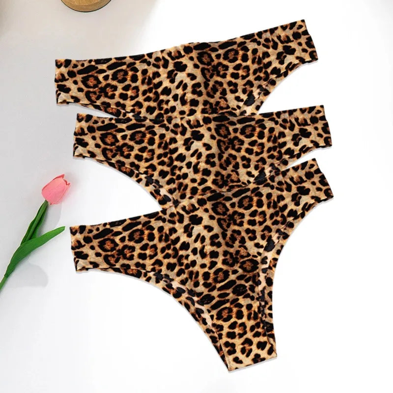 WarmSteps 3Pcs/Set Sexy Leopard Thongs Women's Panties Thongs 2024 New Female Underwear Seamless Printed Panties Ice Silk Briefs - Matrix Studios