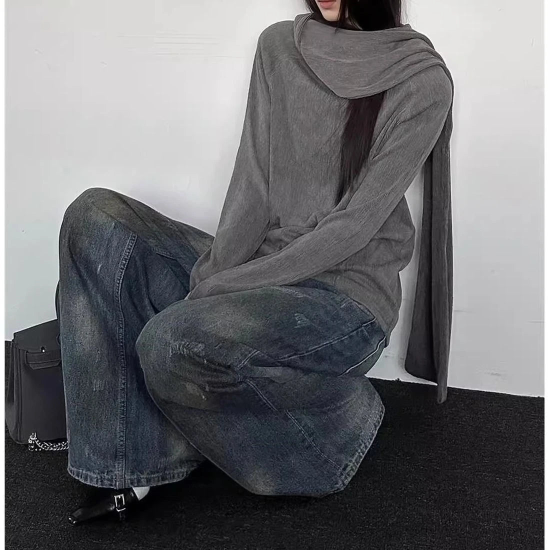 2000s Korean Fashion Slim Batwing Sleeve Autumn Sweaters Y2k Pure Color Subculture Casual Long Sleeve Pullovers Sweaters Chic - Matrix Studios
