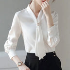 Women Spring Autumn Style Blouses Shirts Lady Casual Long Sleeve Bow Tie Collar Blusas Tops DF4958 - Matrix-studios.com