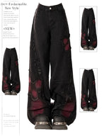 Women's Baggy Butterfly Jeans Vintage 90s Aesthetic Cowboy Pants Harajuku Oversize Denim Trousers Y2k 2000s Black Gothic Clothes - Matrix-studios.com