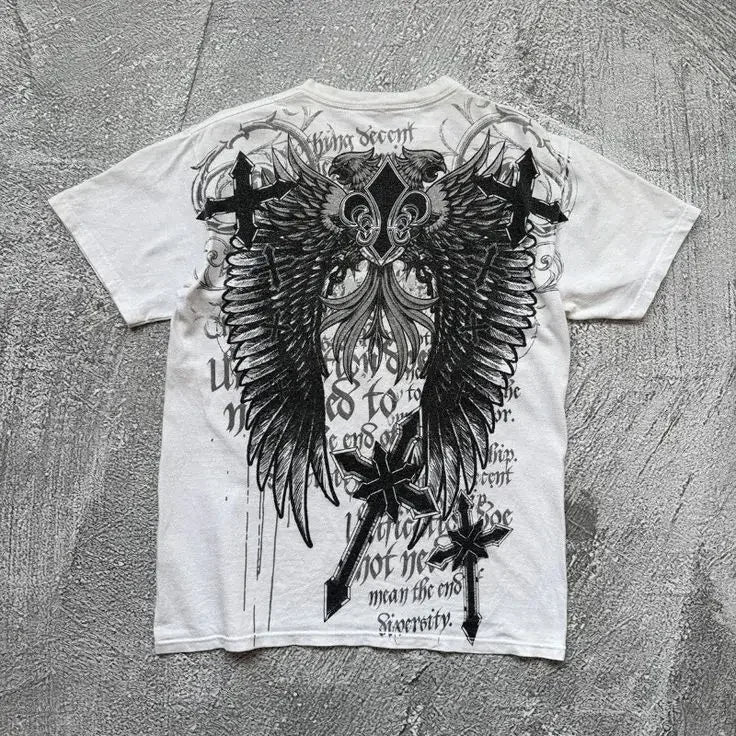 Classic Y2K Gothic Style T-shirt Print Oversized T Shirt High Street Shirts Gothic Round Neck Cotton Tops New Mens Women T Shirt - Matrix-studios.com