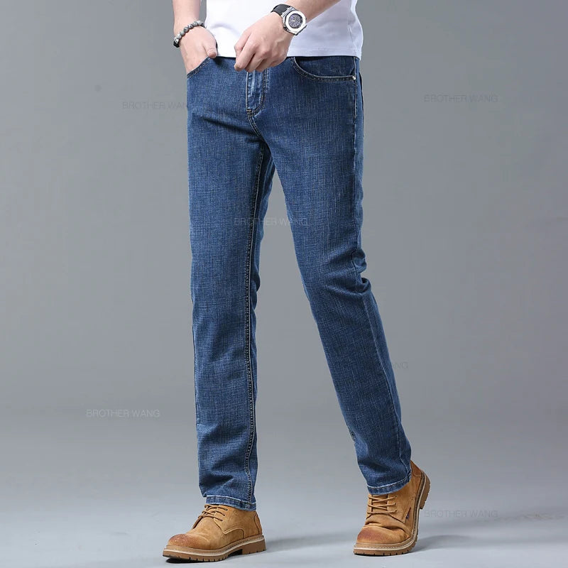 Spring Men's Light Blue Slim Jeans Stylish Casual Stretch Fabric Denim Pants Classic Trousers Smoke Gray - Matrix Studios