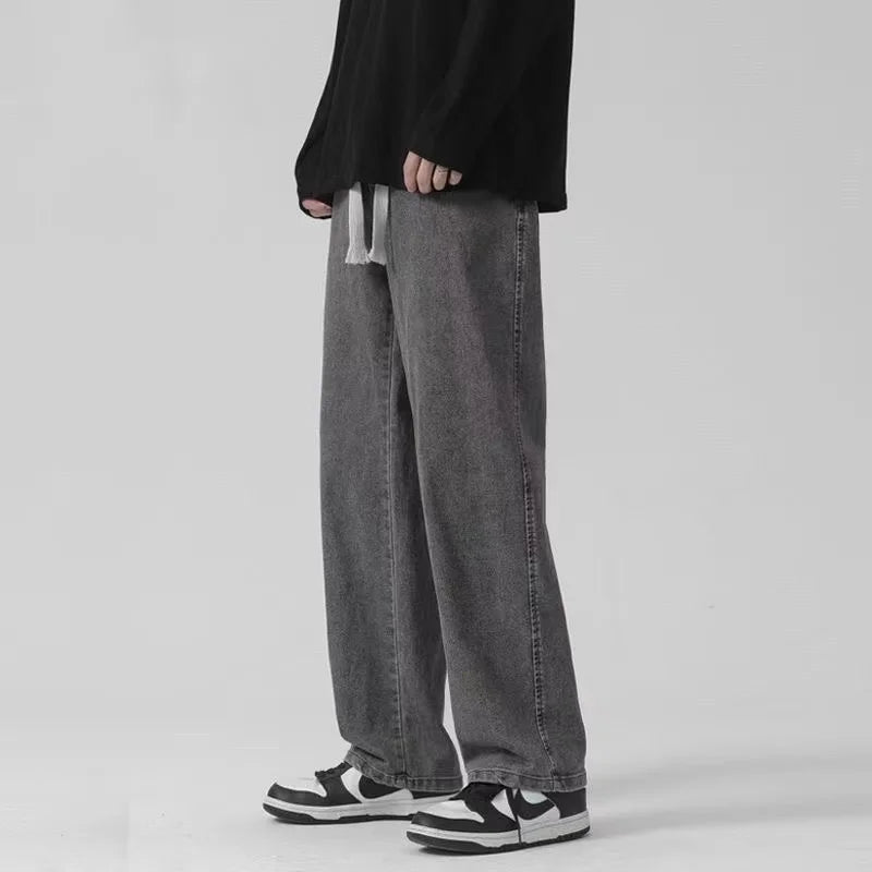 2026 New Streetwear Loose Jeans Men Korean Style Fashion Loose Straight Wide Leg Pants Men's Brand Clothing Black Light Blue - Matrix Studios