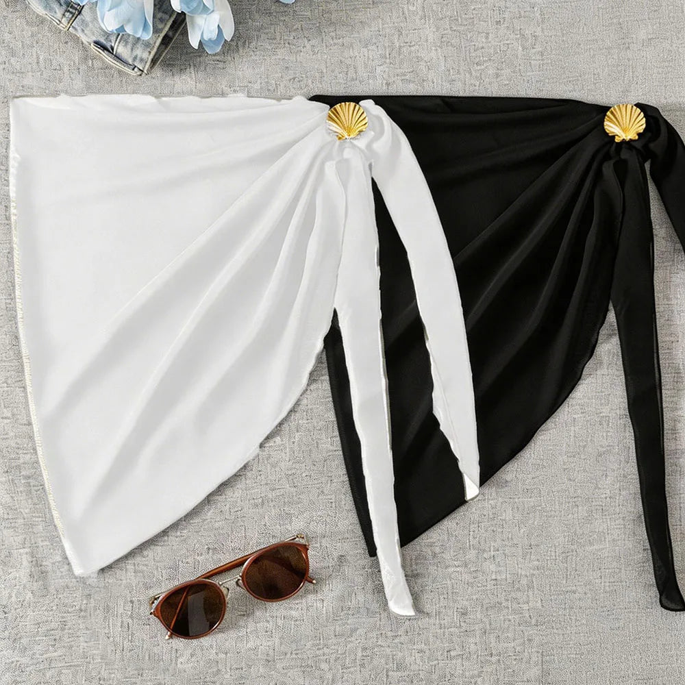 Women Summer Short Sarongs Swimsuit Coverups Beach Bikini Wrap Sheer Short Skirt Chiffon Scarf Cover Ups for Swimwear - Matrix Studios
