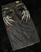 American Trend Retro Gothic Embroidery Graphics Washed Baggy Jeans Women's Y2K New Harajuku Hip-Hop Punk Rock Couple Street Wear - Matrix Studios