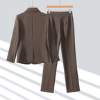 ZJYT Spring Women's Suit Matching Sets Blazers and Pants Set 2 Piece Woman Elegant Chic Trousers Suits Plus Size Brown Outfit - Matrix-studios.com