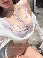 Aesthetic Purple Bow Necklace & Bra Set - Low Saturation Matching Lingerie, Push Up Bra & Adjustable Necklace for Women MOYISU - Matrix-studios.com