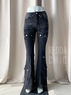 REDDACHiC Black Low Waist Cargo Jeans 2000s Distressed Whiskers Multi-pocket Stretch Bootcut Pants Women Retro Grunge Streetwear - Matrix-studios.com