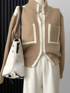 Y2k Elegant Casual Knitted Chic Jumpers Double Zipper Pockets Tender Cardigans Women Sweet Loose Stand Neck Sweaters Japanese - Matrix Studios