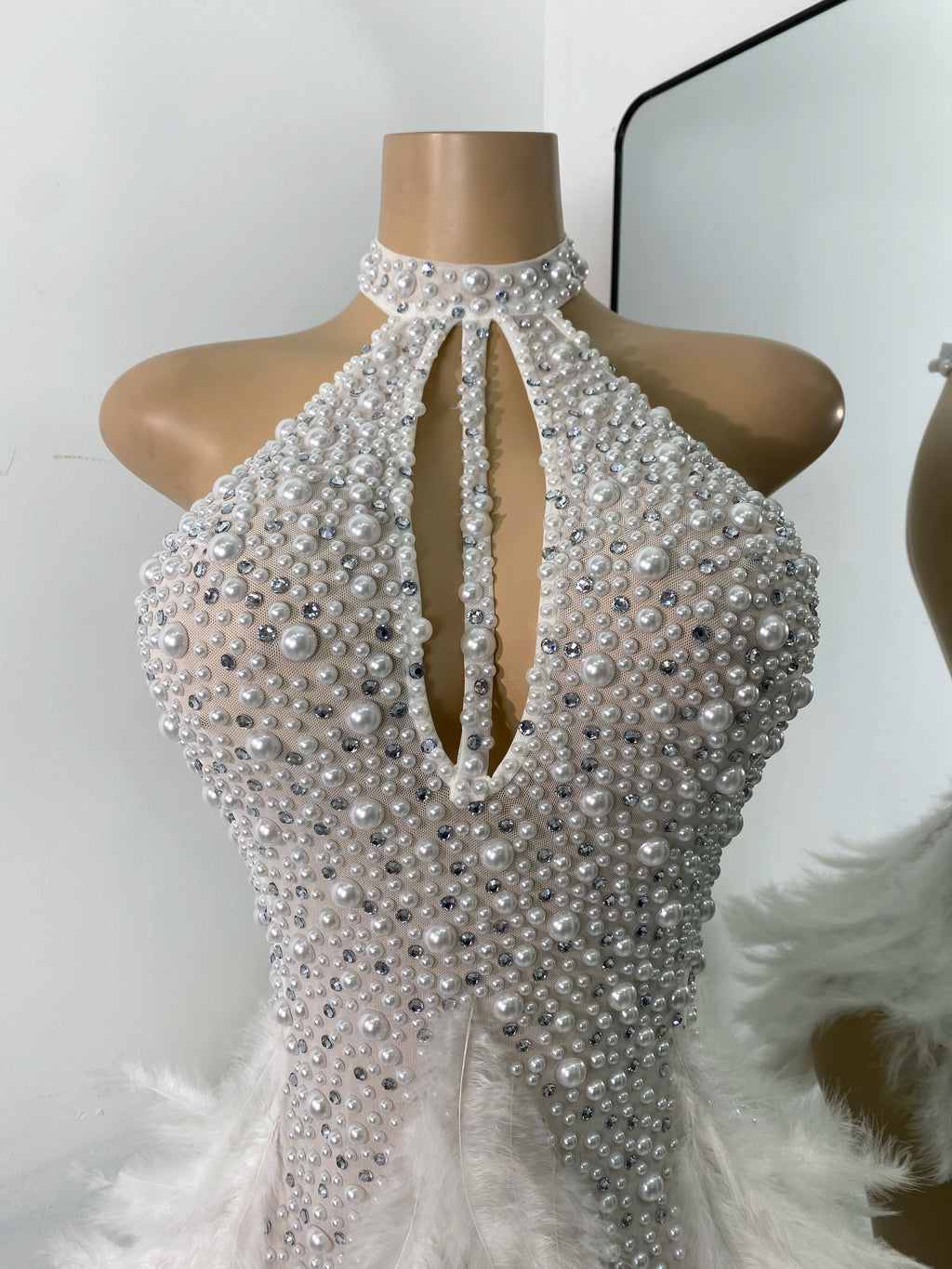 High Quality Women Sexy Halter Beading Feather Tight Bodysuit Nightclub Performance Leotard Luxury Party Celebrate Stage Wear - Matrix Studios
