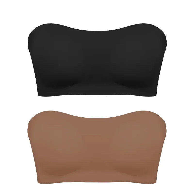 Women's Sexy Strapless Push Up Bra Removable Padded Seamless Ice Silk Top Women Invisible Beauty Back Anti-slip Off-shoulder Bra - Matrix Studios