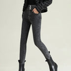 New Women's High Waist Stretch Jeans Blue Black Gray Fashionable and Versatile Multi-button Popular Slim Denim Long Pants Female - Matrix-studios.com