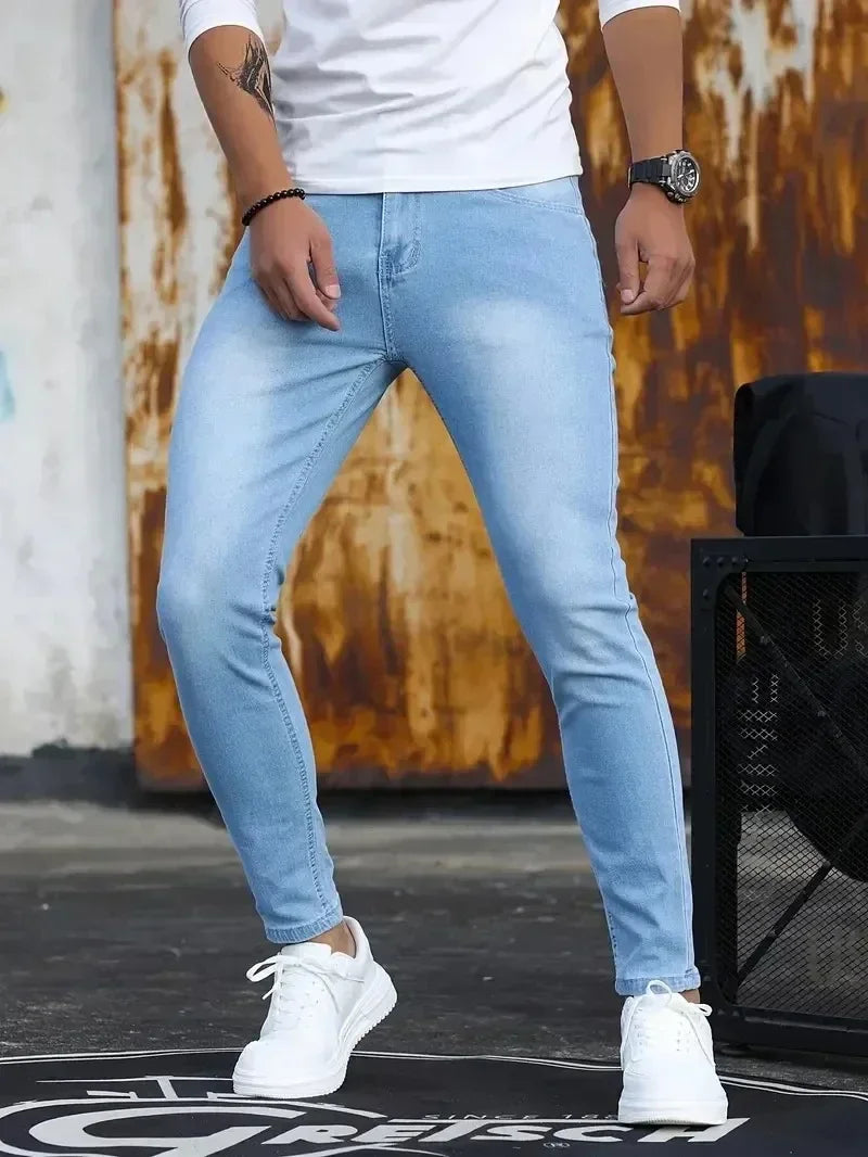 2025 Spring New Mens Slim Fit Classic Skinny Jeans Casual Street Style Casual Mens Skinny Jeans Male Slim Fit Pencil Denim Blue - Matrix Studios