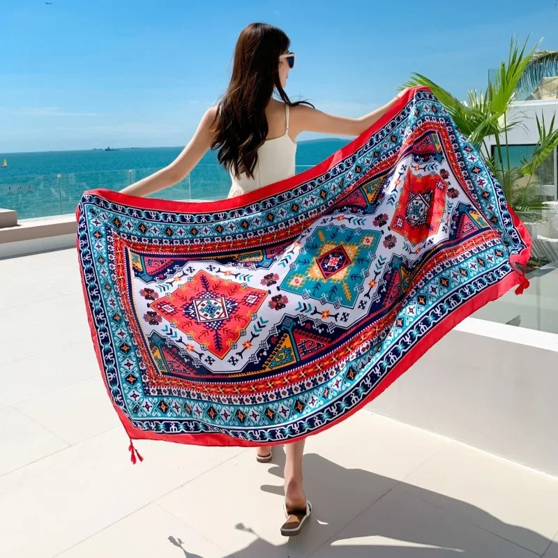 23 Styles 90x180cm Travel Beach Pareo Sunscreen Cover-Ups Women Large Dress Bikini Bathing Brazilian Swimwear Sarong Wrap Scarf - Matrix Studios