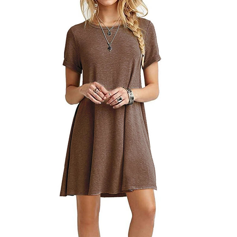 Women Casual Short Sleeve T Shirt Dress Vintage O Neck Print Loose Mini Dress Elegant Simple Mini Dress Streetwear Sundress - Matrix-studios.com