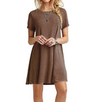 Women Casual Short Sleeve T Shirt Dress Vintage O Neck Print Loose Mini Dress Elegant Simple Mini Dress Streetwear Sundress - Matrix-studios.com