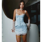 Short Women's Formal Evening Gowns Satin Mini Evening Dress for Women Spaghetti Strap Bodycon Lace Corset Gowns Customized - Matrix-studios.com