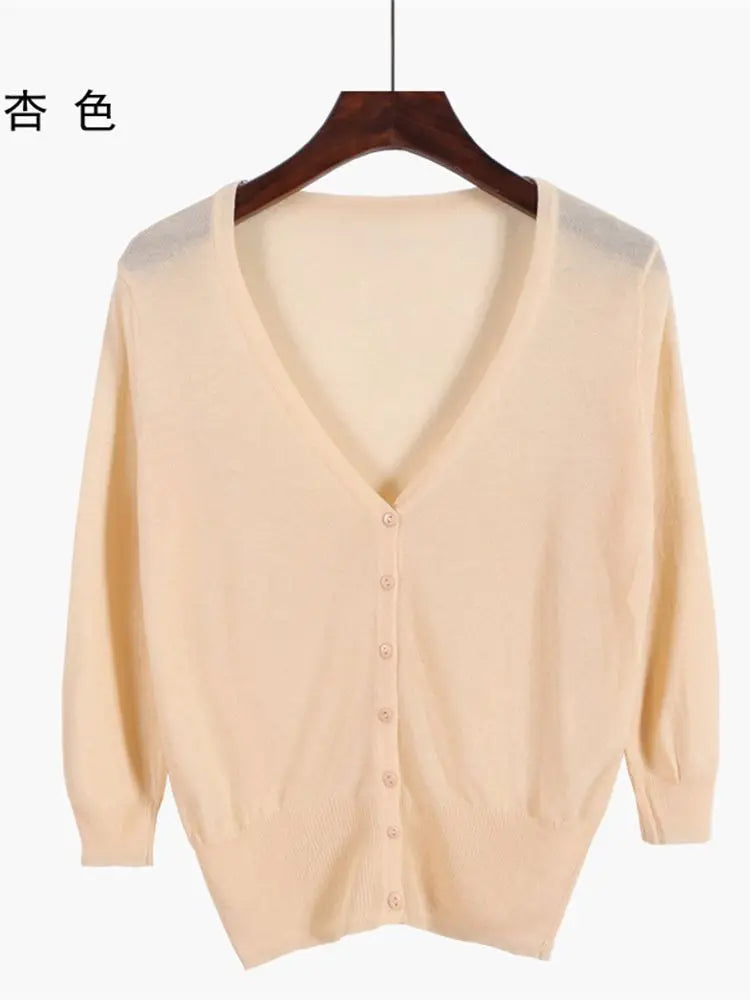 Korean Fashion Summer Autumn M-6XL Women V-Neck Knitted Casual Loose Full Sleeve Sweaters Cardigans Lady Knitting Outwear ZY6870 - Matrix Studios
