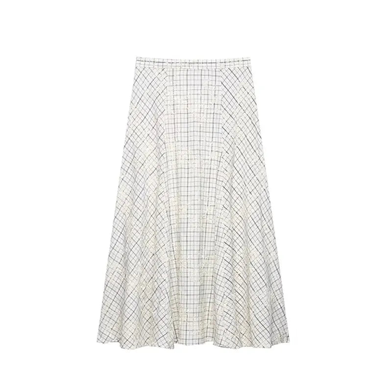 TFAFXY 2026 Summer Bow Plaid Embroidered Blouse Women Sets A-line Midi Long Skirt Suits Y2K - Matrix-studios.com