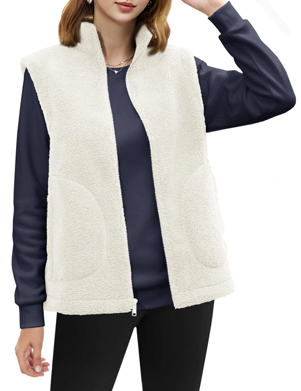 TACVASEN Polar Fleece Vests Women Fall Winter Lightweight Stand Collar Waistcoats Warm Soft 4 Pockets Sleeveless Outwear Jackets - Matrix Studios
