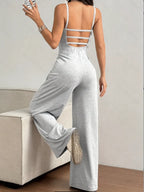 Women's Casual Halter Jumpsuit Spring and Summer Daily Solid Slim-Fit Backless Sleeveless Jumpsuit Lady's Floor-Length Trousers - Matrix Studios