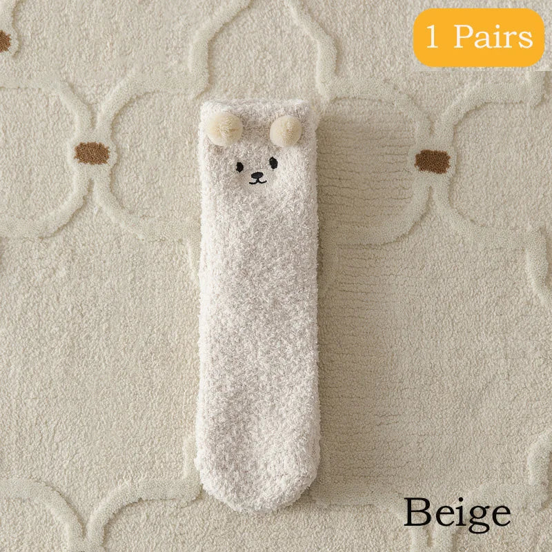 Cute Bear Winter Socks Women's Thickened Plush Warm Comfortable Sleeping Sock Cute Cartoon Lovely Floor Socks Mid Tube Socks - Matrix Studios