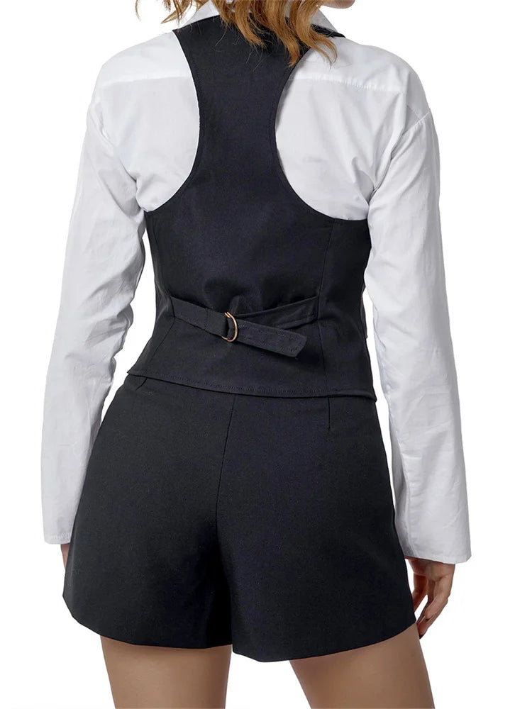 Women Waistcoat  Vintage Sleeveless V Neck Button Down Vest Blazer Fashion Top - Matrix Studios